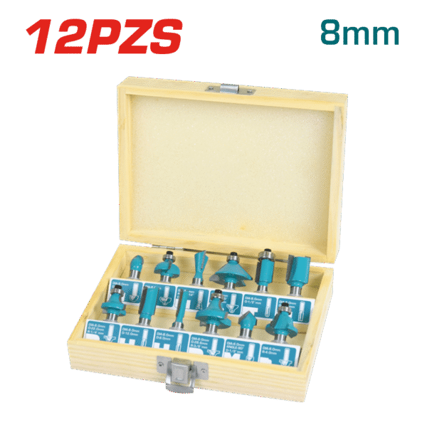 SET DE PUNTAS PARA RUTEADORA 08MM 12PZS/SET CAJA MADERA