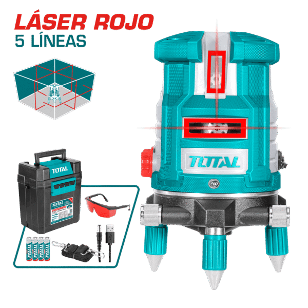 NIVEL LASER 0-30M 5 LINEAS PRECISION 1MM ROJO INDUSTRIAL