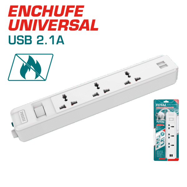 EXTENSION SUPRESOR DE PICOS 3 TOMAS + 2 PUERTOS USB