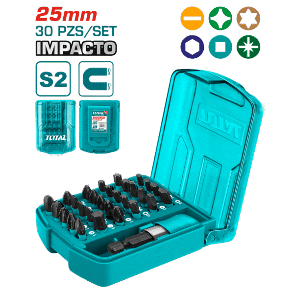 SET PUNTAS DESTORNILLADOR IMPACTO 30PCS 25MM S2 MAGNETICO ESTUCHE INDUSTRIAL