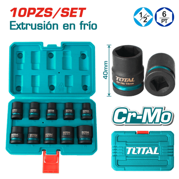 SET DADOS IMPACTO 1/2 PULG 10PCS 10-24MM CR-MO MALETIN INDUSTRIAL