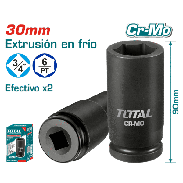 SOCKET IMPACTO DR 3/4 PULG 30X90MM CRMO INDUSTRIAL