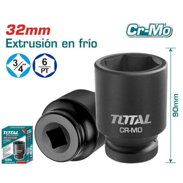 SOCKET IMPACTO DR 3/4 PULG 32X90MM CRMO INDUSTRIAL