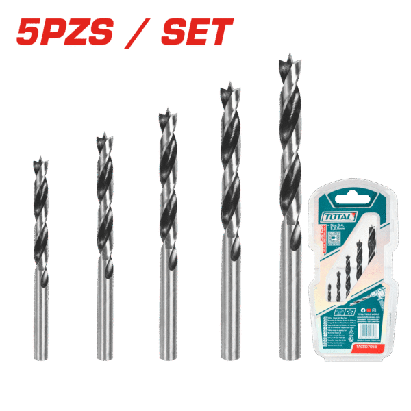 SET DE BROCAS P/MADERA 5PZS DIA 3-8MM
