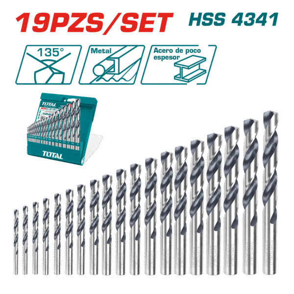 SET DE BROCAS HSS 19PZS/SET 1-10MM EN ESTUCHE INDUSTRIAL