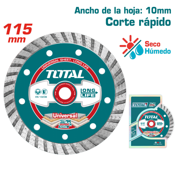 DISCO DIAMANTADO TURBO 115X22.2MM ANCHO: 10MM HUMEDO/SECO