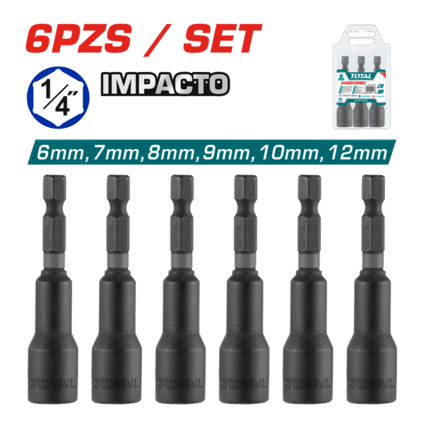 SET SOCKETS MAGNÉTICO 1/4” HEX 6-12MM X65MM 50BV30 6PZS
