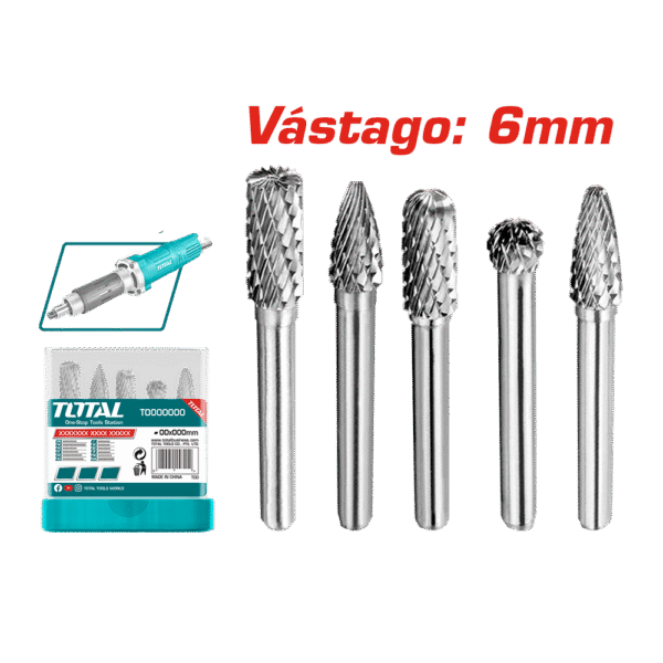 SET FRESAS DE CARBURO DE TUNGSTENO 5PCS 6MM + ESTUCHE INDUSTRIAL