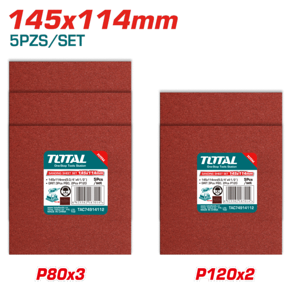 SET DE LIJAS 145X114MM 3XP80 2XP120 5PCS/SET