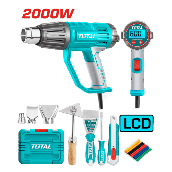 PISTOLA DE CALOR 2000W 450L/MIN 50-600ºC AJUSTABLE LCD +ACCESORIOS INDUSTRIAL