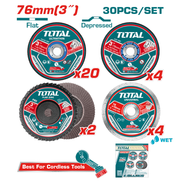 SET DE DISCOS DE CORTE Y ABRASIVOS 30PCS 3” (76MM) PARA INALAMBRICOS