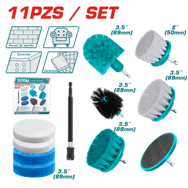 SET DE CEPILLOS MULTIUSOS 1/4” HEX P/TALADRO 11PCS INC EXTENSIÓN INDUSTRIAL