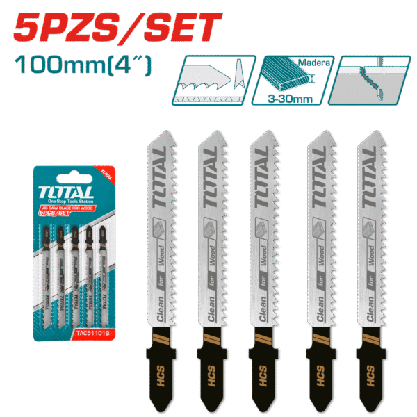 CUCHILLAS PARA CALADORA 05PZS MADERA 74MM 10TPI HCS