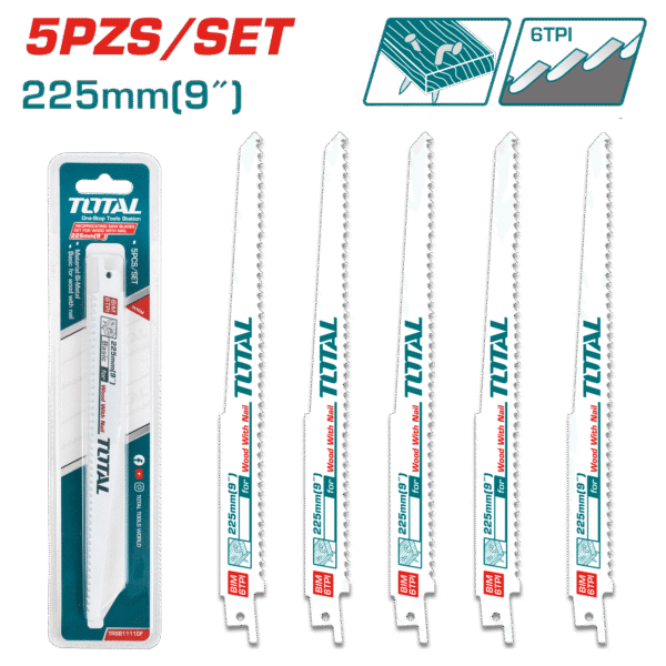 SET CUCHILLAS SIERRA SABLE 05PCS 225MM 6TPI-BIM-MILLED PARA MADERA CON CLAVO