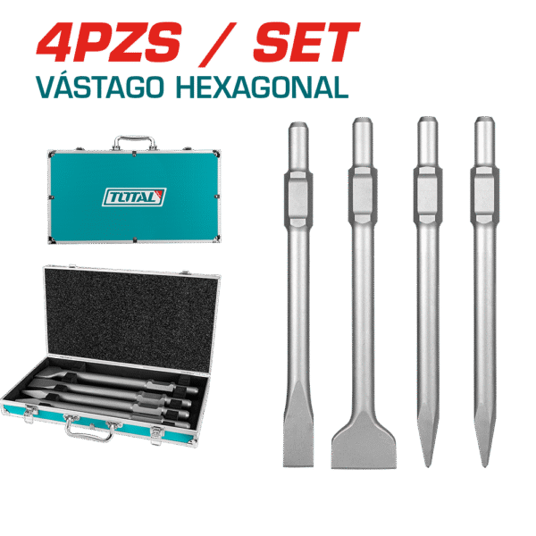 SET DE CINCELES HEX 4PCS 400MM + MALETIN ALUMINIO