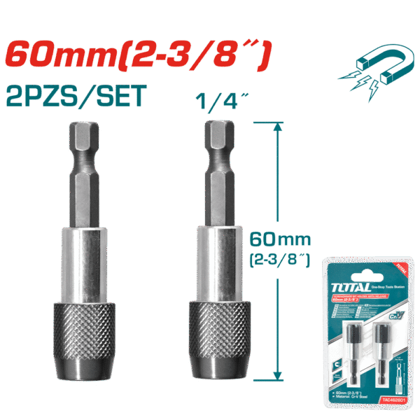 SET PORTA PUNTAS 1/4” 60MM 2PCS ACERO + CR-V + AL MAGNETICO