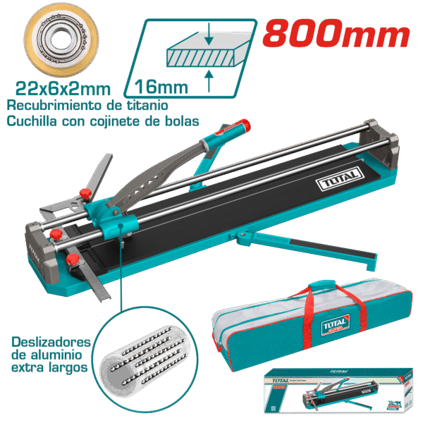 CORTA MAYOLICA 800MM CORTE 16MM HOJA 22X6X2MM BASE 1015X200 MALETIN LONA INDUSTRIAL