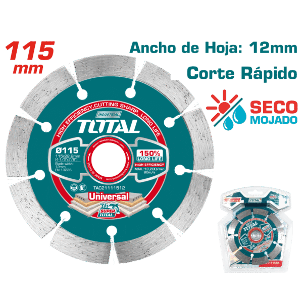 DISCO DIAMANTADO SEGMENTADO 115MMX22.2MM HOJA:12MM HUMEDO/SECO