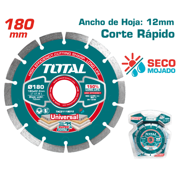 DISCO DIAMANTADO SEGMENTADO 180MMX22.2MM HOJA:12MM HUMEDO/SECO