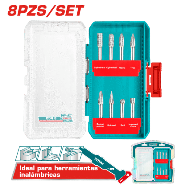 SET FRESAS DE CARBURO DE TUNGSTENO 8PCS 6MM + ESTUCHE INDUSTRIAL