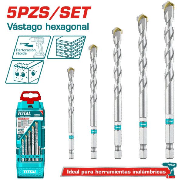 SET DE BROCAS ALBAÑILERIA 5PCS 4-10MM ESTUCHE HEX