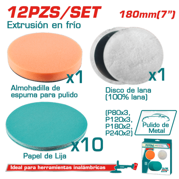 SET DISCOS DE PULIDO ALGODO+ESPUMA D:180MM 12PCS INDUSTRIAL