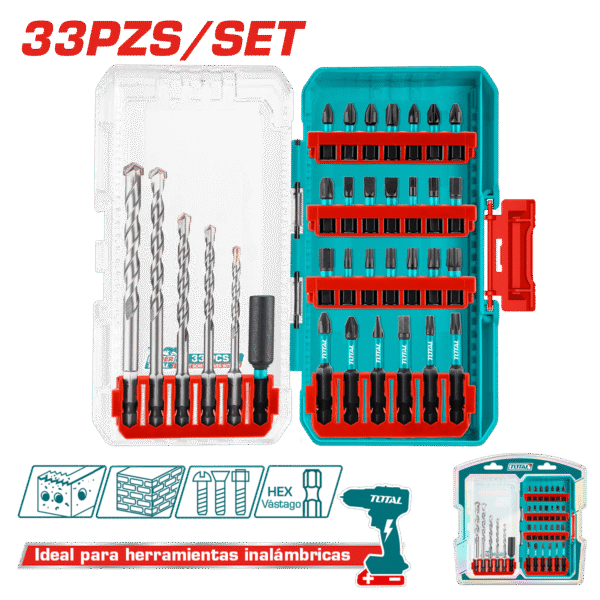 SET DE PUNTAS PARA DESTORNILLADOR DE IMPACTO + BROCAS 33PCS INDUSTRIAL