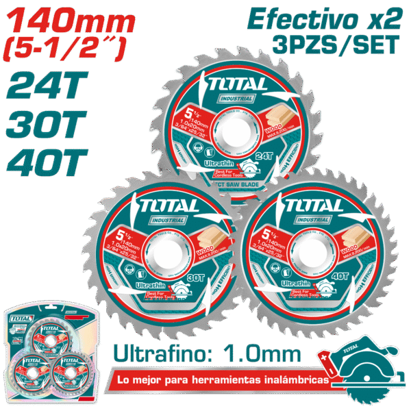 SET DISCOS DENTADOS 140MM 3PCS 24T/30T/40T EFFX2 ULTRA DELGADO: 1MM INDUSTRIAL