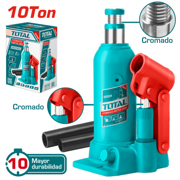 GATA BOTELLA 10TON ALTURA 220-488MM PISTON NIQUELADO INDUSTRIAL