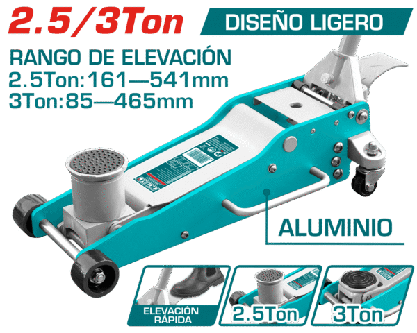 GATA LAGARTO 2.5/3TON 541/465MM ALUMINIO BOMBA DOBLE INDUSTRIAL