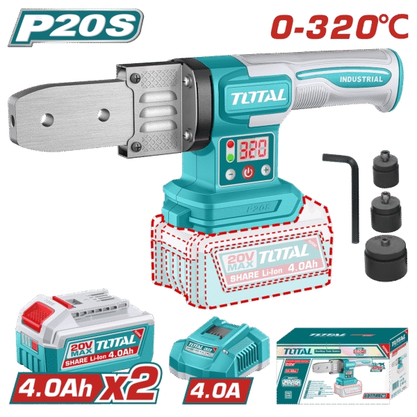 TERMOFUSORA 20V DIA: 20/25/32MM 320ºC INDUSTRIAL 2X4.0AH