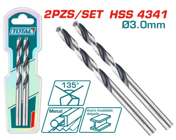 SET BROCA HSS 4341 D:3.0MM 135º 2PCS INDUSTRIAL