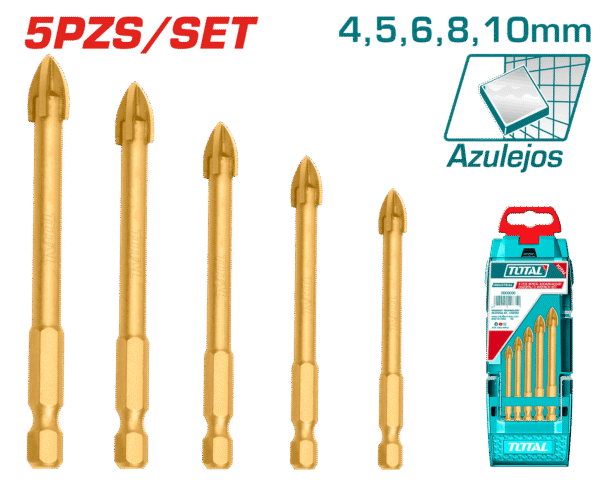 SET DE BROCAS P/VIDRIO 5PCS 4-10MM INDUSTRIAL