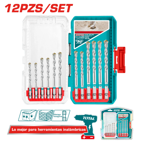 SET DE BROCAS ALBAÑILERIA 12PCS 3-10MM HEX + ESTUCHE INDUSTRIAL