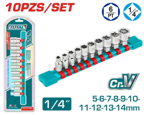 SET DE SOCKETS 1/4” 10PCS 5-14MM INDUSTRIAL