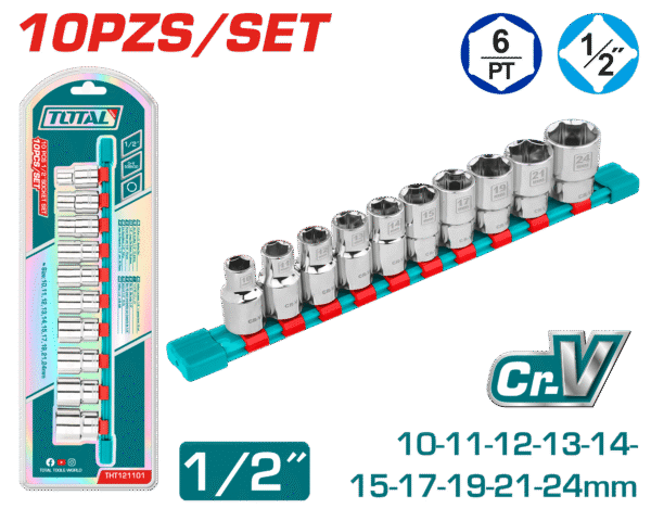 SET DE SOCKETS 1/2” 10PCS 5-14MM INDUSTRIAL