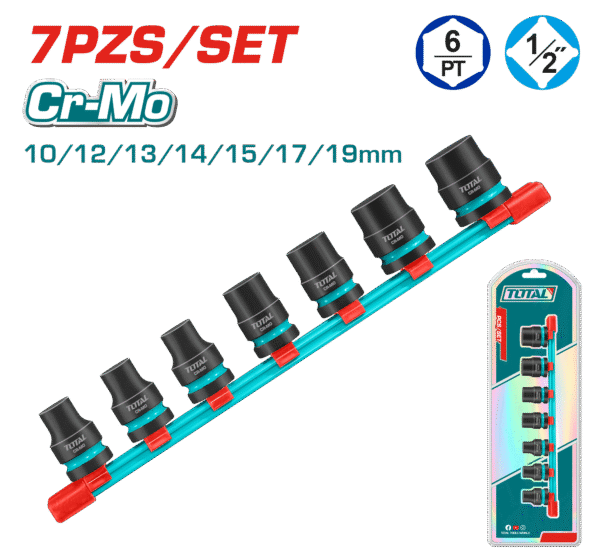 SET DADOS IMPACTO CORTO 1/2” 10-19MM 7PCS CR-MO INDUSTRIAL