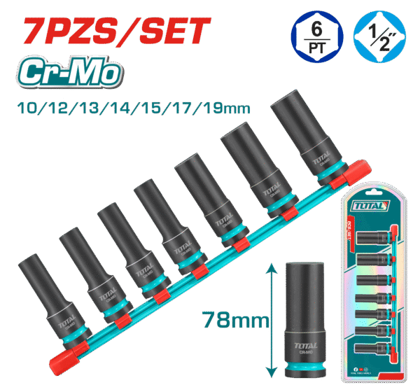 SET DADOS IMPACTO LARGO 1/2” 10-19MM 7PCS CR-MO INDUSTRIAL