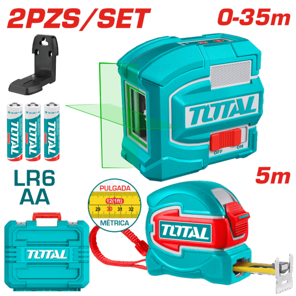 SET 2PCS CINTA METRICA 5M + NIVEL LASER 0-35M + ACC Y MALETIN INDUSTRIAL (ON TIME)