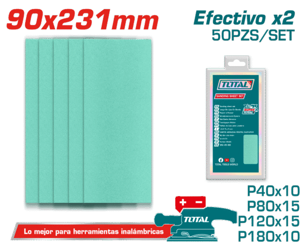 SET LIJAS P40/P80/P120/P180 50PCS 90X231MM INDUSTRIAL