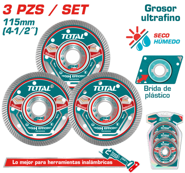 SET DISCOS DIAMANTADOS 3PCS  115MM ULTRA DELGADO IDEAL INALAMBRICOS INDUSTRIAL