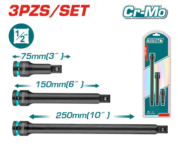 SET EXTENSIONES 1/2” DR 75/150/250MM CR-MO 3PCS INDUSTRIAL