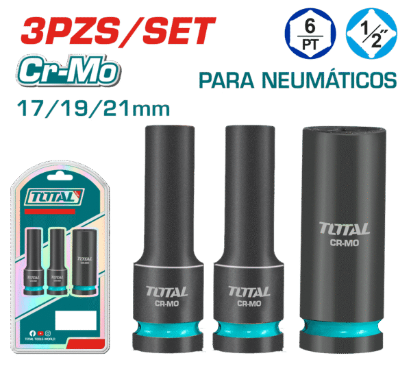 SET DADOS IMPACTO LARGOS 3PCS CR-MO 17/19/21 PARA LLANTA INDUSTRIAL