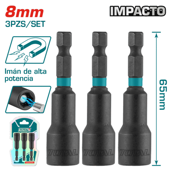 SET SOCKETS IMP. MAGNÉTICO 1/4” HEX 8MM X65MM 50BV30 3PZS INDUSTRIAL