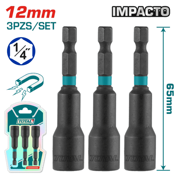 SET SOCKETS IMP. MAGNÉTICO 1/4” HEX 12MM X65MM 50BV30 3PZS INDUSTRIAL