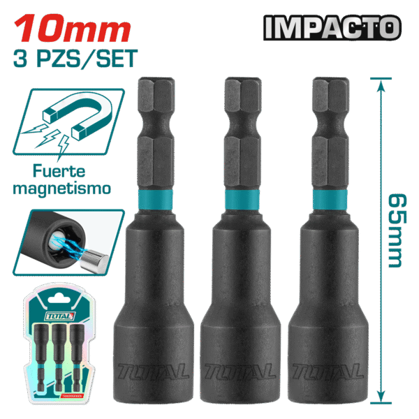 SET SOCKETS IMP. MAGNÉTICO 1/4” HEX 10MM X65MM 50BV30 3PZS INDUSTRIAL