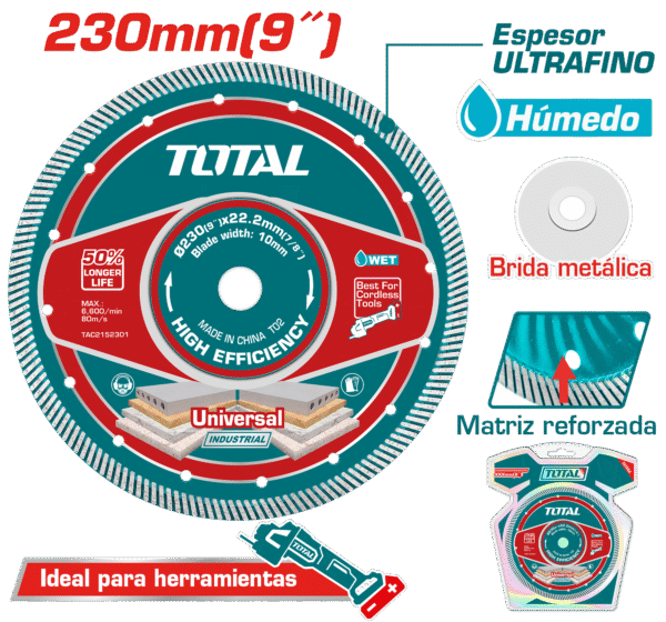 DISCO DIAMANTADO ULTRA-DELGADO MF 1.6MM 230MMX22.2MM 75CR1 INDUSTRIAL