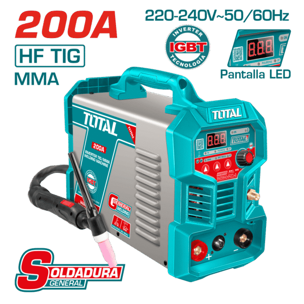 SOLDADORA INVERTER TIG/MMA 200A LED E:1.6-4.0