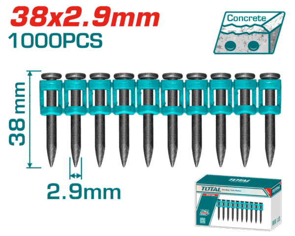 SET CLAVOS DISPARO CONTINUO 38X2.9MM 1000PCS ACERO 60