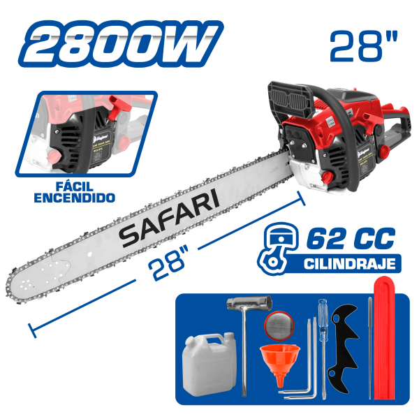 MOTOSIERRA GASOLINERA 62CC 2800W M:2-TIEMPOS ESP: 28” + ACC